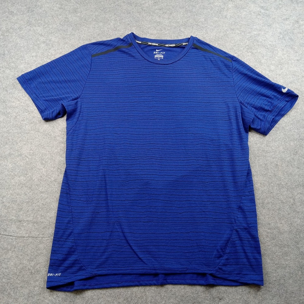 Nike Shirt Mens XL‎ Blue Dri-FIT Striped Running Short Sleeve Performance Top